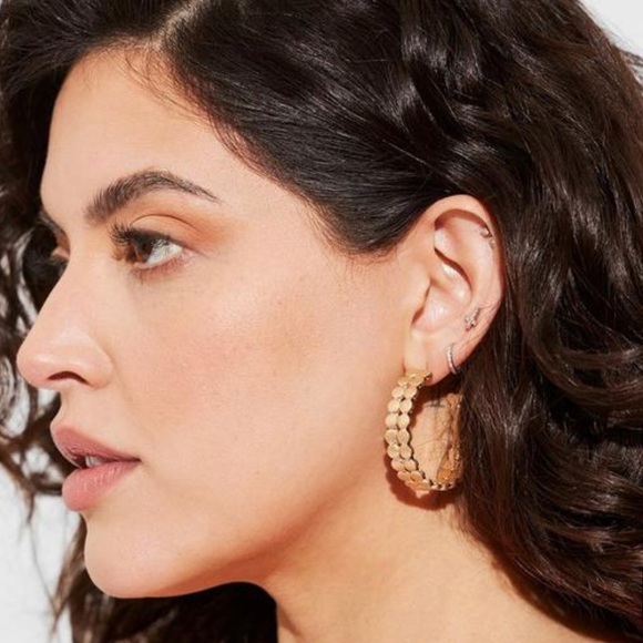 Torrid Hammered Gold Hoops - Picture 2 of 6